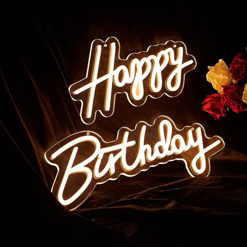 Vista 6 de Letrero de neón grande de feliz cumpleaños para decoración de pared, con interruptor regulable, letrero de neón reutilizable de feliz cumpleaños 17