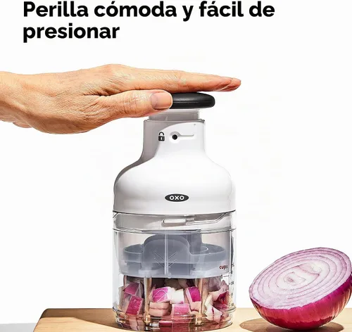 Vista 4 de OXO Good Grips - Picadora de verduras Dices cebollas, pimientos y más, agarre antideslizante suave, hoja de fácil prensa, contenedor atrapa
