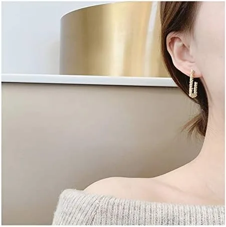 Vista 8 de Retro Geometric Shape Plated Matt 14K Gold Plated C-shaped S925 Silver Needle Natural Pearl Zircon Crescent Earrings