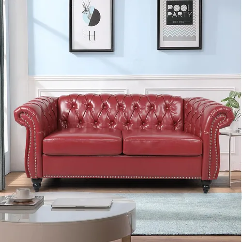 Vista 21 de LEVNARY Sillón Tapizado en Cuero, Silla Sofá Individual Estilo Mediados de Siglo Moderno con Brazos Curvos y Tachuelas, Silla Chesterfield de Cuero