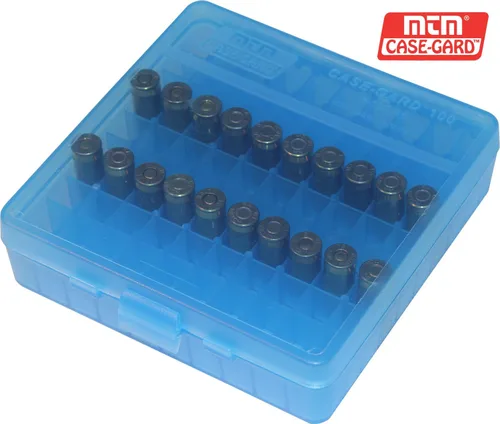 Vista 5 de MTM Caja para munición con tapa abatible de 100 balas, 40/45/10 mm, calibre (Azul claro)