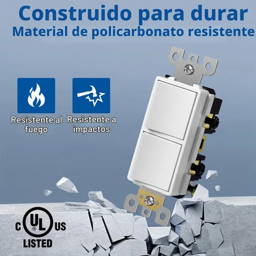 Vista 3 de CML Interruptor de Luz Decorativo de Doble Balancín, Interruptor de Pared de Paleta de Polo Simple Dual, Interruptor Eléctrico de Encendido/Apagado