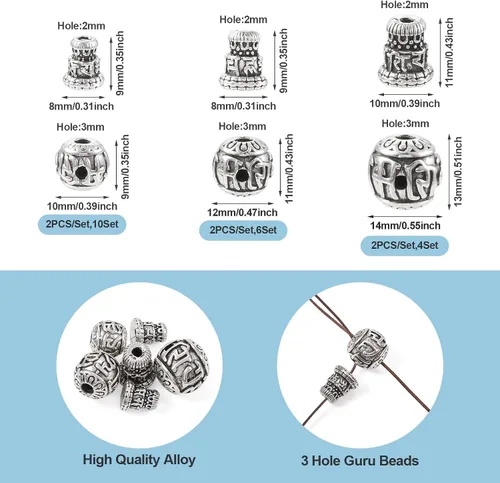 Vista 2 de Craftdady Cuentas de gurú tibetano de plata de 3 maneras para hacer collares y joyas