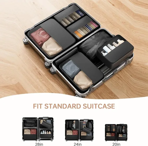 Vista 7 de Juego de 8 cubos de embalaje para viajes, organizadores de equipaje para accesorios de viaje