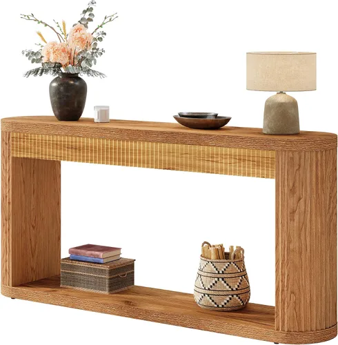 Vista 8 de Tribesigns Mesa consola acanalada de 63 pulgadas para entrada, mesa de sofá de madera estrecha detrás del sofá para entrada, pasillo, vestíbulo