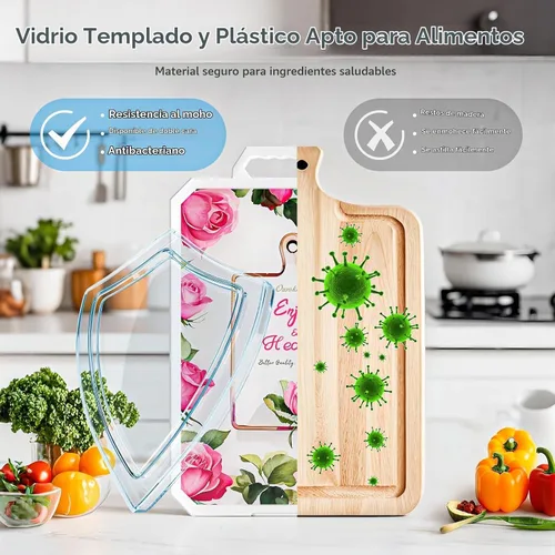 Vista 2 de Ourokhome Tabla de cortar para cocina, tabla de cortar de vidrio templado de doble cara de grado alimenticio para cortar carne, verduras, frutas