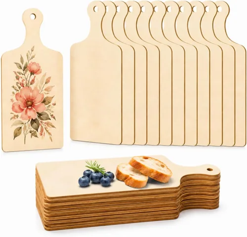 Vista 11 de Oomcu 12 piezas de mini tablas de cortar de madera con asa, bandeja rectangular de madera sin acabar, bandeja de servir para manualidades, tabla