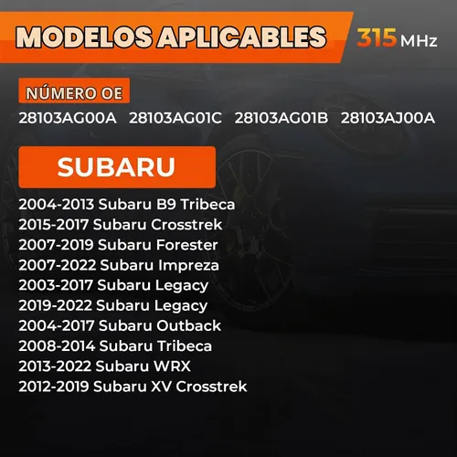 Vista 2 de Jsueng Sensor de monitoreo de presión de neumáticos TPMS preprogramado, 4 piezas, compatible con el modelo Subaru, Legacy Outback, Crosstrek