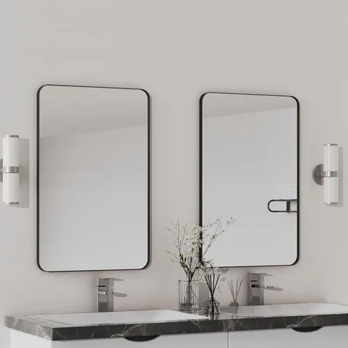 Vista 7 de VocalStar - Espejo de baño con marco de metal negro para pared, espejo de tocador de baño redondo rectangular mate de 16 x 24 pulgadas con marco