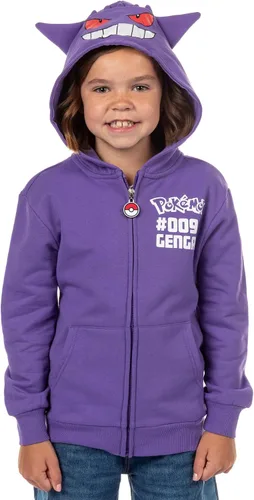 Vista 3 de Mad Engine Sudadera con capucha Pokémon para niños Gen 01 con cierre y disfraz 3D de personaje (Gengar)