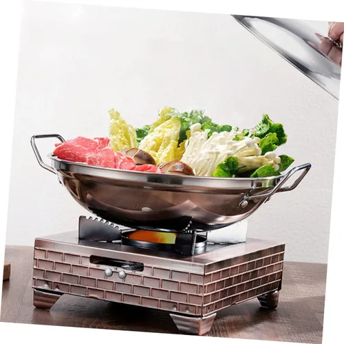Vista 6 de Hemoton Olla caliente de acero inoxidable con tapa de doble asa, olla multiusos para cocina casera, calentamiento rápido de 10.62 pulgadas