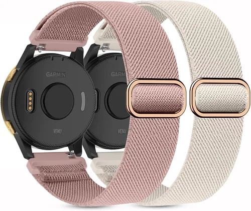 Vista 18 de Paquete de 2 bandas elásticas de nylon para relojes compatibles con Garmin Vivoactive 5/6/Forerunner 55/165, correas deportivas ajustables de negro