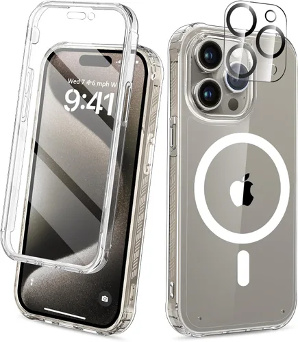 Vista 12 de Funda para iPhone 15 de cuerpo completo, protector de pantalla integrado, con protector de lente de cámara, [antiamarilleamiento], funda protectora