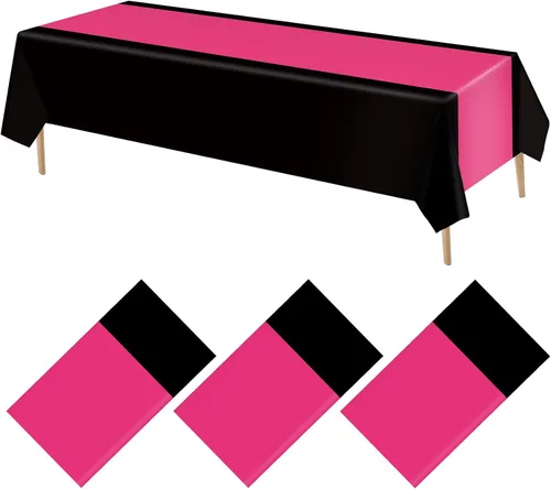 Vista 22 de 3 manteles desechables de plástico, color blanco, rosa intenso