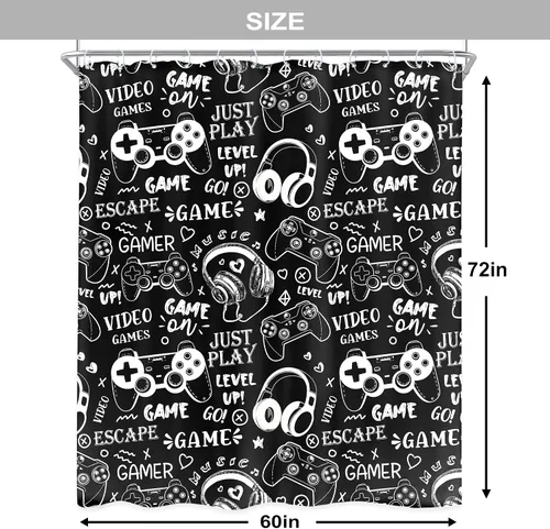 Vista 5 de Newsely Cortina de ducha para niños, 60 pulgadas de ancho x 72 pulgadas de alto, juego de cortina de ducha para videojuegos, videojuegos