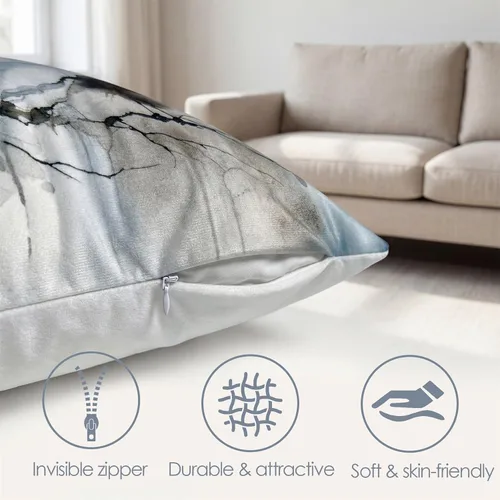 Vista 3 de Juego de 2 fundas de almohada decorativas de terciopelo de 18 x 18 pulgadas, estampado de pájaros y ramas en acuarela, felpa suave con acento neutro