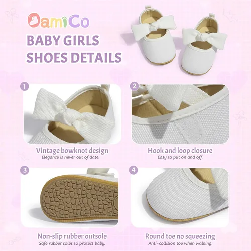 Vista 5 de Zapatos planos Mary Jane para bebés y niñas, suela de goma antideslizante con Bownot para primeros pasos, zapatos de vestir de boda de princesa