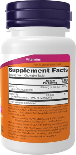 Vista 2 de Now Supplements, masticables D3 K2, 90 tabletas masticables