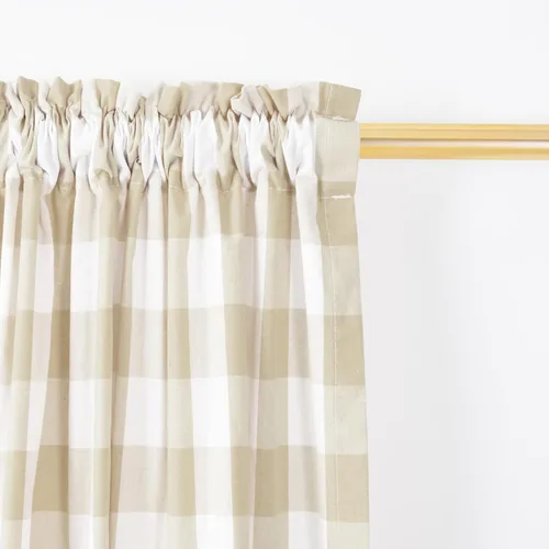 Vista 2 de Cenefas de cortina para ventana de 16 pulgadas de largo, 2 paneles de cuadros búfalo, cortinas pequeñas con bolsillo para barra, estilo clásico