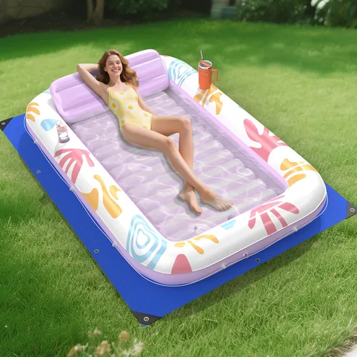 Vista 14 de Flotador inflable para tumbona de piscina, 70 x 46 pulgadas, flotadores de piscina para adultos con almohada, flotador de balsa para bañera Azul