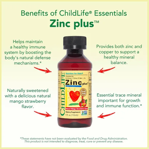 Vista 5 de ChildLife Essentials Liquid Zinc Plus para niños y niños pequeños, suplemento líquido, gluconato de zinc y cobre para apoyo inmunológico, minerales