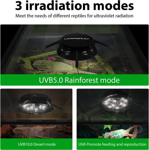Vista 3 de Luz de reptil UVB/UVA ajustable de 6 pulgadas con temporizador y atenuador, para reptiles de selva tropical y desierto, pitón, tortugas, luz