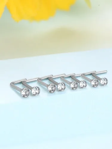 Vista 5 de 20 Piezas Piercing de Nariz Curvado Anillo de Nariz de Acero Inoxidable con Cristales Forma en L Tornillo de Nariz Joyería de Piercing, Calibre 20