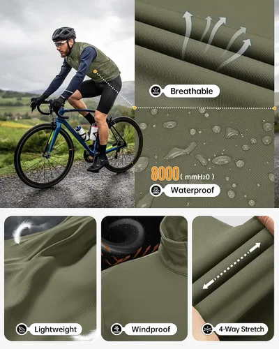 Vista 6 de 33,000ft Chaleco para hombre a prueba de viento y ligero para golf, ropa exterior con bolsillos, chaqueta sin mangas de softshell para correr Verde
