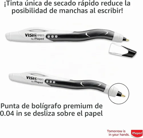 Vista 5 de Maped - Bolígrafo Visio de secado rápido para zurdos - Innovador (negro) - 2 paquetes de 1 Smudge-Resistant Quick Dry Technology - Ergonomic