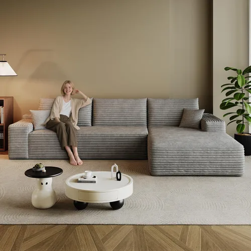 Vista 11 de Sofá modular en forma de L de 96 pulgadas con diván, moderno y cómodo sofá de pana para sala de estar, sofá de espuma viscoelástica, no requiere