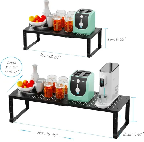 Vista 6 de Estante Expandible para Especias de Cocina, Organizador de Estantes de Almacenamiento Apilables, Estantería Ajustable para Gabinetes, Encimera, Negro