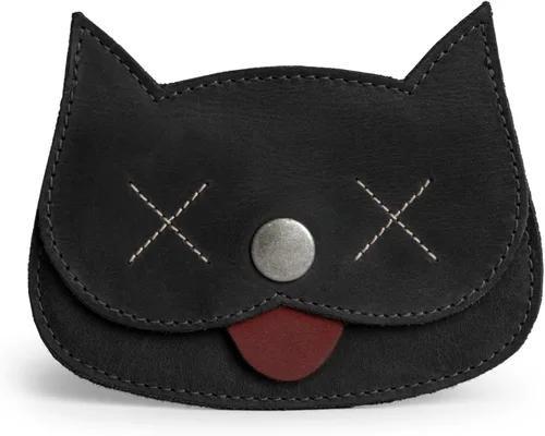 Vista 10 de Hide & Drink, billetera con forma de gato, bolsa para monedas, portamonedas, accesorio de viaje, piel de grano completo, hecha a mano, Bourbon