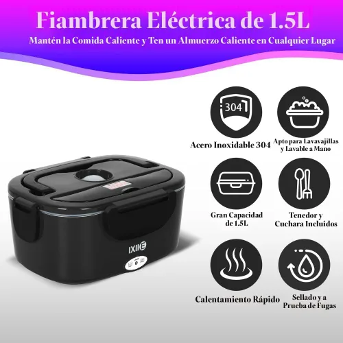 Vista 2 de IXIIE Lonchera eléctrica de 80W, calentador de alimentos para el trabajo, 12V/24V/110V, lonchera portátil para adultos con 2 envases de acero