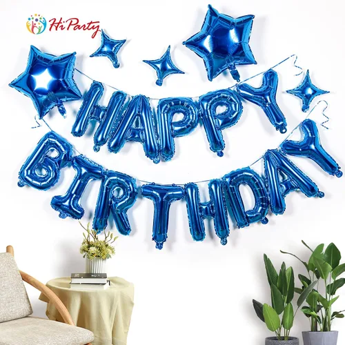 Vista 7 de [Usado] HiParty 23 piezas de guirnalda de globos de cumpleaños, guirnalda de letras 3D azul de mylar de aluminio ecológico premium con 5 piezas