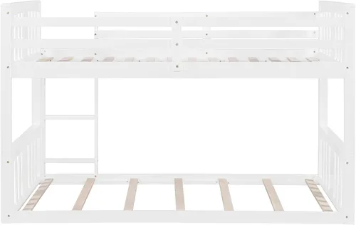 Vista 8 de Harper & Bright Designs Literas para niños, litera de madera maciza individual sobre individual, marco de cama con barandilla de protección y Gris