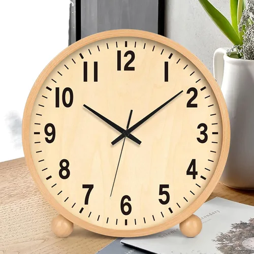 Vista 2 de Maxspace Reloj de mesa de madera, reloj de escritorio silencioso sin tictac de 8 pulgadas, funciona con pilas, reloj analógico de escritorio