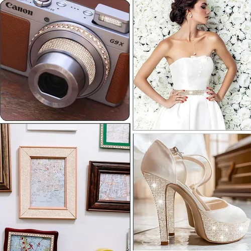 Vista 5 de 4 rollos de cinta autoadhesiva con diamantes de imitación, cinta de diamantes bling con pegatinas de 2 mm para manualidades, bodas, cumpleaños