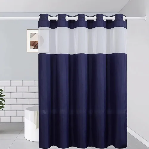 Vista 9 de Furlinic Cortina de ducha pequeña de 36 x 72 pulgadas, no necesita ganchos, cortinas de baño de tela de tamaño medio con ventana transparente, Gris