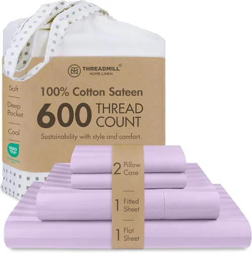 Vista 54 de Threadmill Sábanas de tamaño matrimonial, 100 % algodón puro de 600 hilos, 4 piezas, damasco, gris oscuro, calidad de hotel, sábanas de algodón