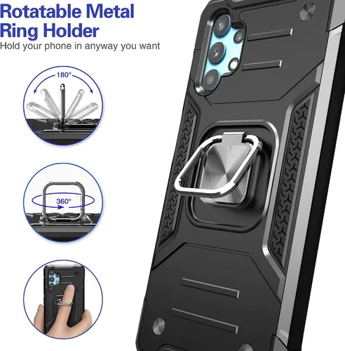 Vista 3 de Funda para Galaxy A32 5G con protector de pantalla, a prueba de caídas, ajuste delgado, con soporte para automóvil, funda protectora ligera