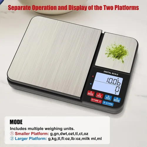 Vista 3 de Báscula digital de cocina de doble plataforma de 22 libras, báscula de alimentos de acero inoxidable Diyife con capacidad de precisión de 22 libras