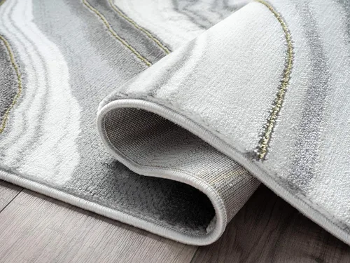 Vista 4 de Abani Rugs - Alfombra contemporánea granito gris y dorado de 4 x 6 pies, diseño de remolino de mármol, alfombra de comedor que no desprende pelusa