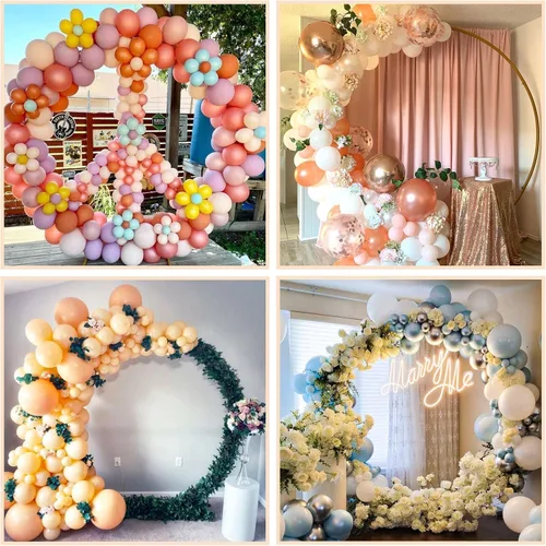 Vista 6 de IDAODAN - Marco redondo de arco de fondo de 6.9 pies, kit de soporte de arco de globos de metal dorado para boda, cumpleaños, base de anillo