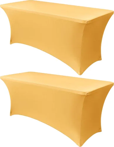 Vista 41 de Obstal Funda de mesa de elastano elástica de 4 pies para mesas plegables estándar, paquete de 2 manteles rectangulares universales ajustables