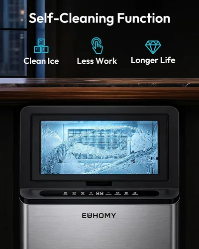 Vista 9 de EUHOMY Máquina comercial para hacer hielo, 101 libras/24 horas, máquina de hielo de acero inoxidable debajo del mostrador con almacenamiento de 22