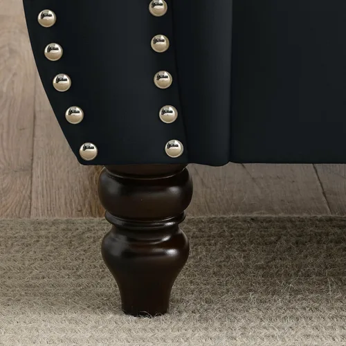Vista 6 de 80" Black Velvet Chesterfield Sofa for Living Room,2 Pcs 3 Seater Sofa Button Tufted Nailhead Trimming Rolled Arms with Wood Frame with 4 Pillows