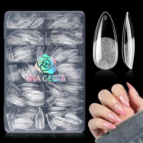Vista 15 de UNA GELLA Puntas de uñas de almendra, puntas de uñas de gel de almendra cortas preformadas, 240 unidades, uñas postizas de gel suave de cobertura