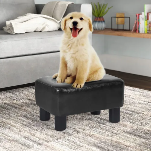 Vista 4 de Joveco Reposapiés pequeño otomano, reposapiés rectangular moderno para sala de estar y dormitorio (cuero sintético negro)