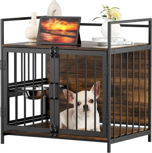 Vista 9 de ROOMTEC Jaula para Perros Estilo Mueble para Perros Grandes de Interior Super Resistente y Duradera con 2 Cuencos de Acero Inoxidable