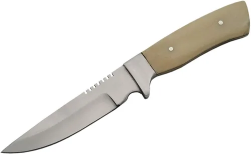 Vista 2 de SZCO - Cuchillo Bowie de espiga completa de 7 pulgadas, cuchillos de bolsillo con hoja de acero inoxidable, mango de hueso recto y funda de cuero